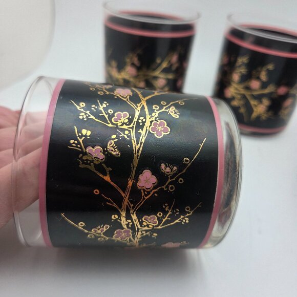 Vintage Cutler Glasses Japanese Pink Cherry Blossoms Mid-Century Modern Set of 4 - Picture 13 of 16